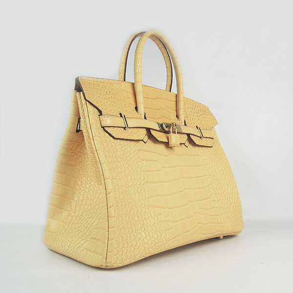 High Quality Fake Hermes Birkin 35CM Crocodile Veins Leather Bag Yellow 6089 - Click Image to Close